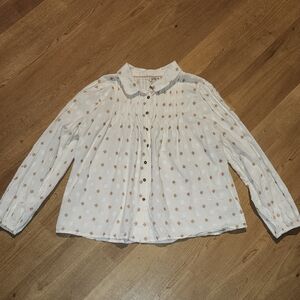 Fat Face Ivory Pleated Blouse with Tan Accents